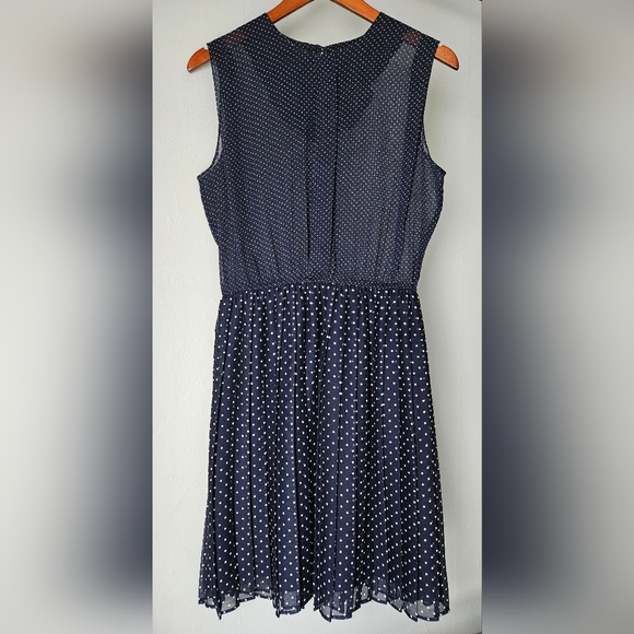 Anthropologie X ObyOrganic Navy Polka Dot Pleated Sleeveless Dress - Picture 1 of 4